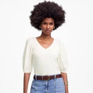 NWT Madewell Puff-Sleeve V-Neck Tee white size small